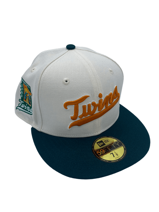 New Era Fitted Hat Minnesota Twins New Era Cream Custom Orange Script Side Patch 59FIFTY Fitted Hat