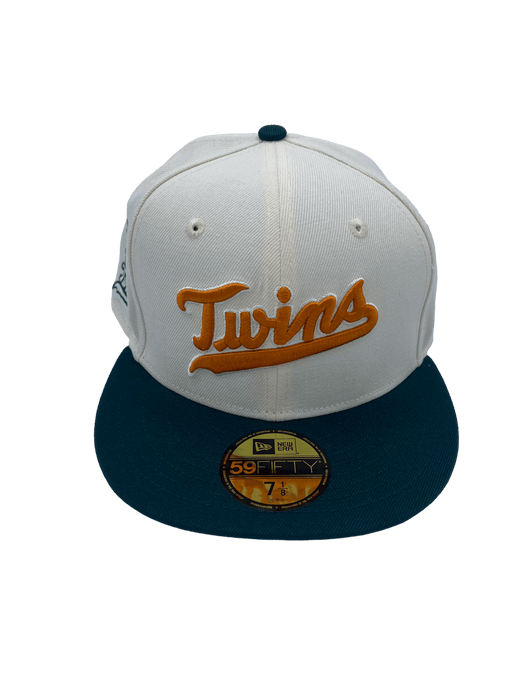 New Era Fitted Hat Minnesota Twins New Era Cream Custom Orange Script Side Patch 59FIFTY Fitted Hat