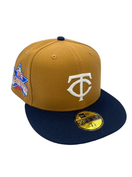 New Era Fitted Hat Minnesota Twins New Era Khaki/Navy Custom Side Patch 59FIFTY Fitted Hat - Men's