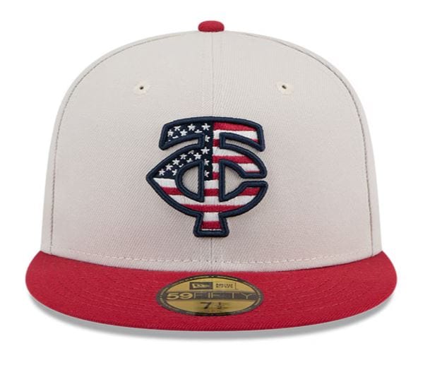 New Era Fitted Hat Minnesota Twins New Era Khaki/Red 2024 July 4th Official On Field Side Patch 59FIFTY Fitted Hat