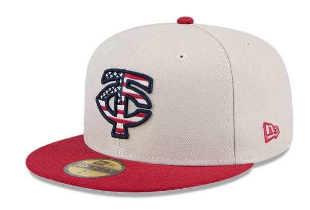 Minnesota Twins New Era Khaki/Red 2024 July 4th Official On Field Side Patch 59FIFTY Fitted Hat