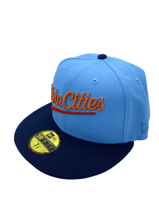 New Era Fitted Hat Minnesota Twins New Era Light Blue/Navy Custom Side Patch 59FIFTY Fitted Hat - Men's