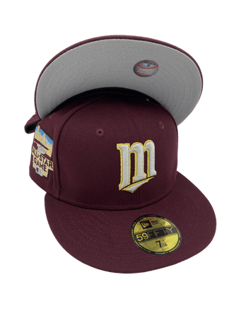 New Era 59FIFTY Cord Visor Minnesota Twins Metrodome Stadium Patch Hat - Graphite, Maroon Graphite/Maroon / 6 7/8