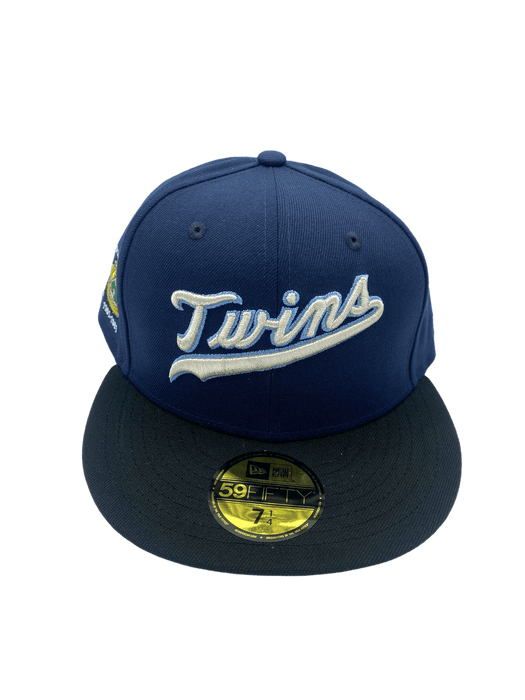 New Era Fitted Hat Minnesota Twins New Era Navy Custom Met Stadium Side Patch 59FIFTY Fitted Hat - Men's