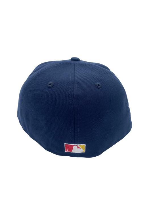 New Era Fitted Hat Minnesota Twins New Era Navy/Pinstripe Bill Custom Met Stadium Side Patch 59FIFTY Fitted Hat - Men's