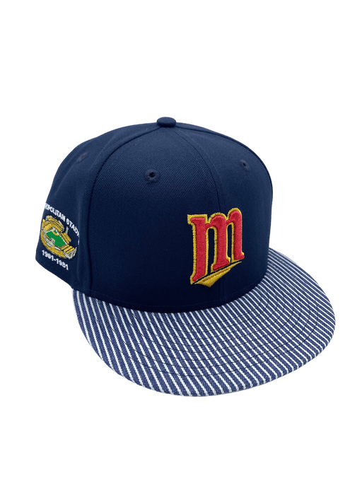 New Era Fitted Hat Minnesota Twins New Era Navy/Pinstripe What The? Custom Side Patch 59FIFTY Fitted Hat - Men's