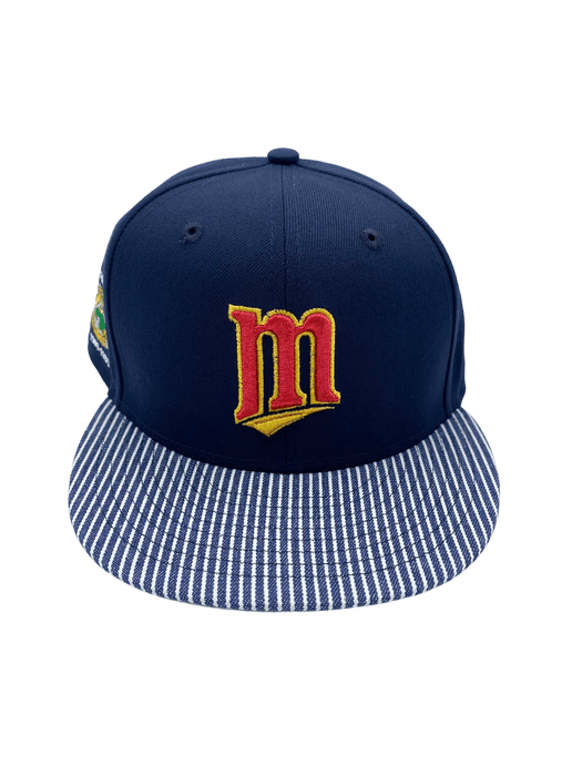 New Era Fitted Hat Minnesota Twins New Era Navy/Pinstripe What The? Custom Side Patch 59FIFTY Fitted Hat - Men's