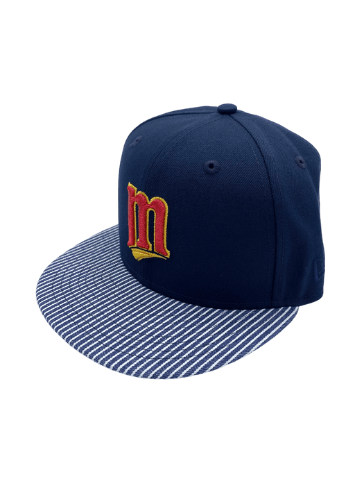 New Era Fitted Hat Minnesota Twins New Era Navy/Pinstripe What The? Custom Side Patch 59FIFTY Fitted Hat - Men's