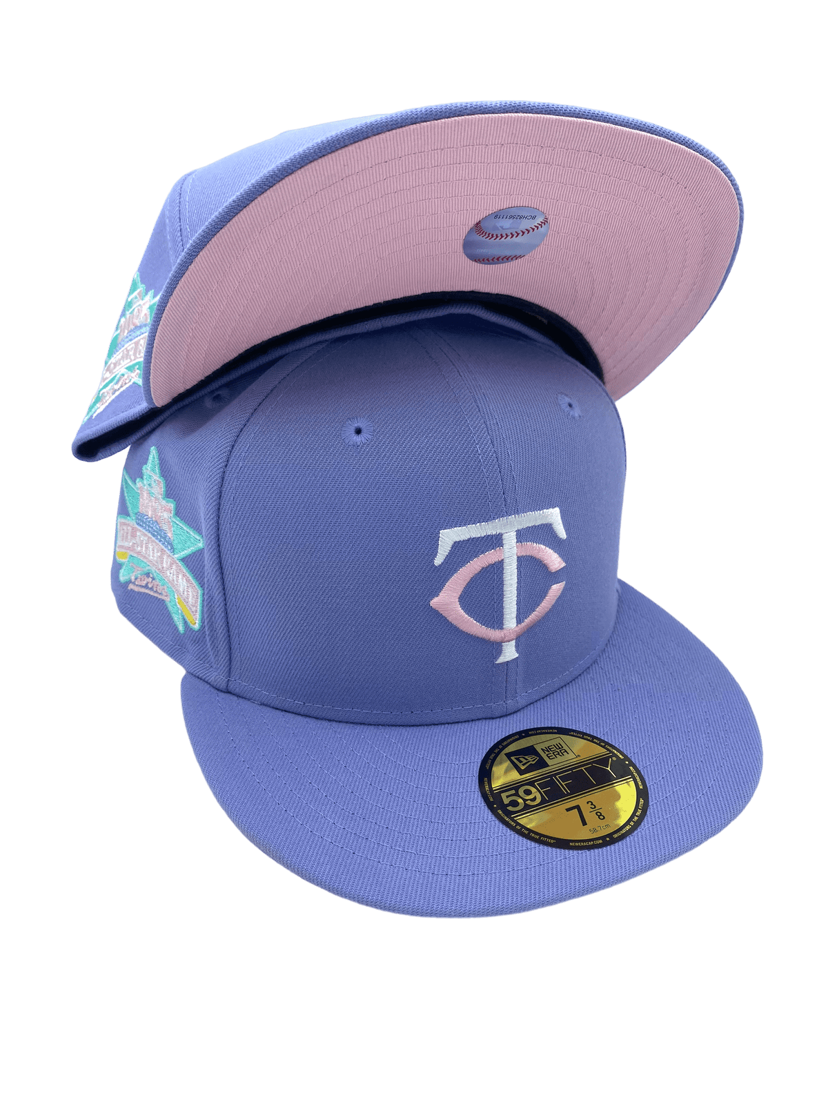 Anaheim Ducks New Era 59FIFTY Fitted Hat (Black Purple Light Blue Under BRIM) 7 1/8