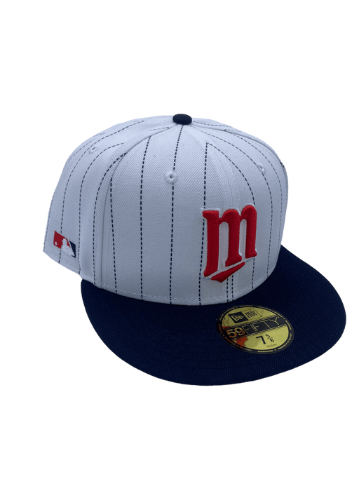 New Era Fitted Hat Minnesota Twins New Era White Pinstripe Custom Side Patch 59FIFTY Fitted Hat