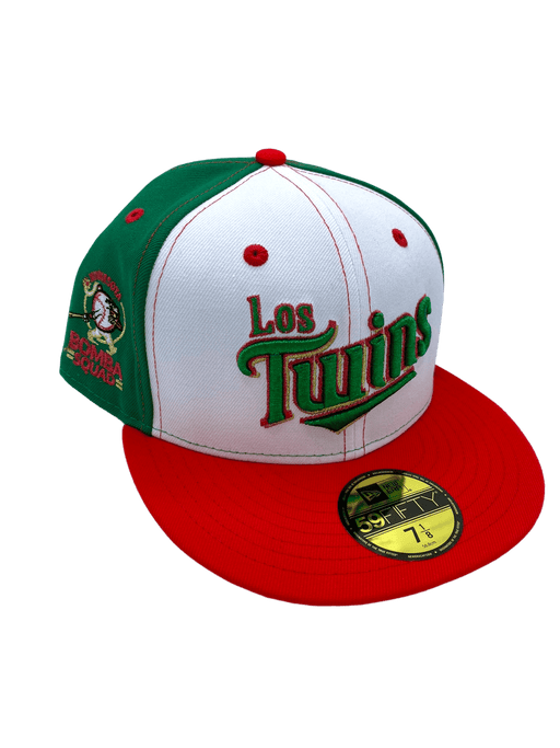 New Era Fitted Hat Minnesota Twins New Era White/Red Los Twins Custom Side Patch 59FIFTY Fitted Hat - Men's