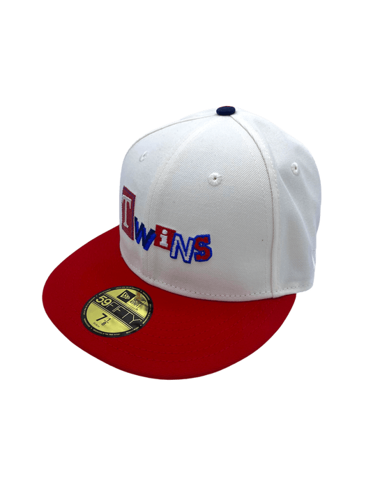 New Era Fitted Hat Minnesota Twins New Era White/Red Post It Note Custom Side Patch 59FIFTY Fitted Hat - Men's