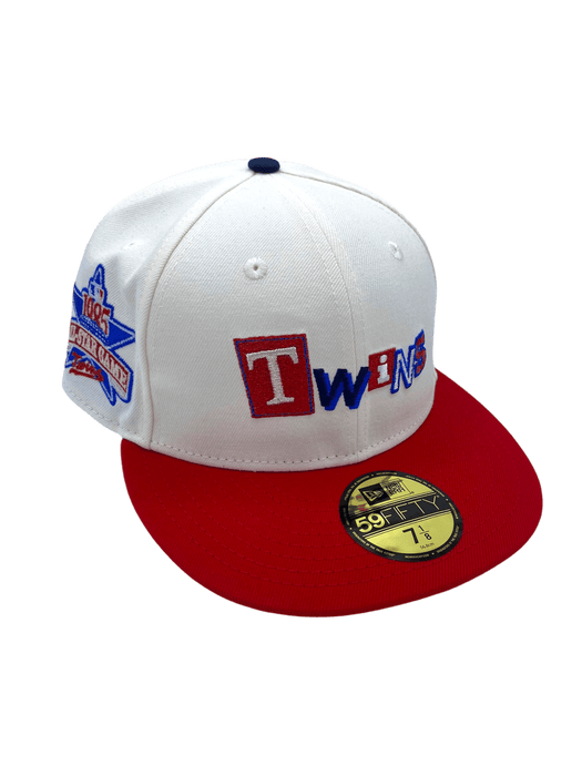 New Era Fitted Hat Minnesota Twins New Era White/Red Post It Note Custom Side Patch 59FIFTY Fitted Hat - Men's