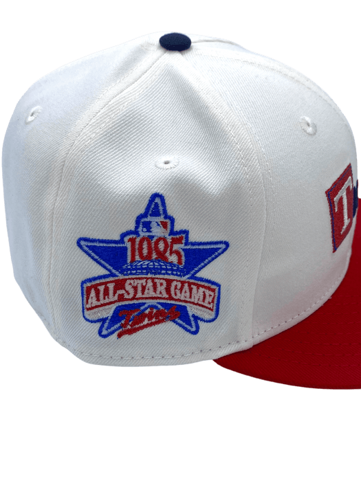 New Era Fitted Hat Minnesota Twins New Era White/Red Post It Note Custom Side Patch 59FIFTY Fitted Hat - Men's