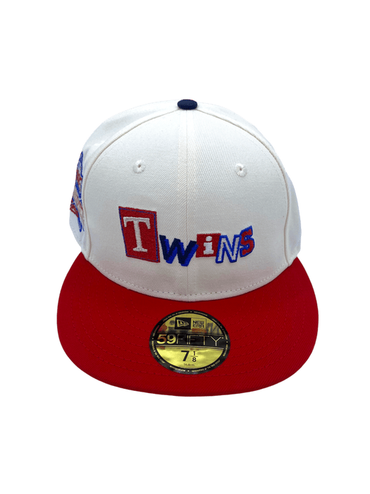 New Era Fitted Hat Minnesota Twins New Era White/Red Post It Note Custom Side Patch 59FIFTY Fitted Hat - Men's