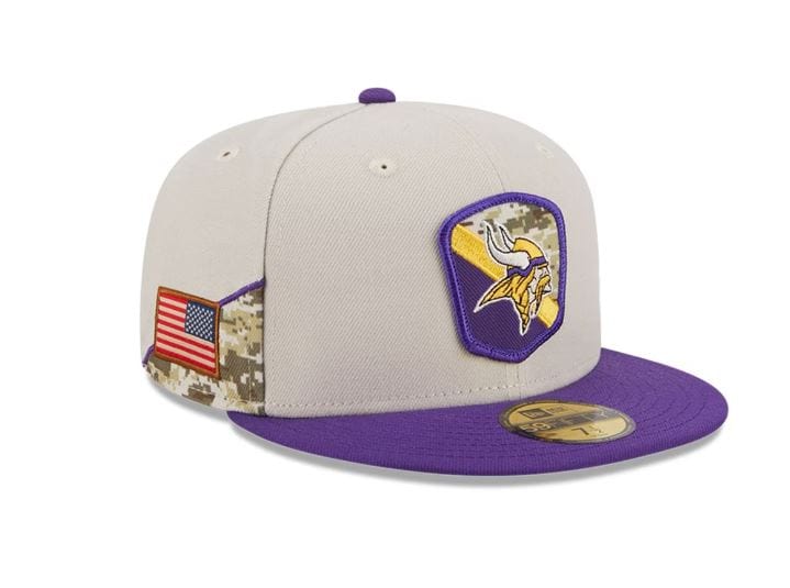 Minnesota Vikings New Era 2023 Salute to Service 59FIFTY Fitted Hat Stone/Purple, 7 5/8 / Stone/Purple