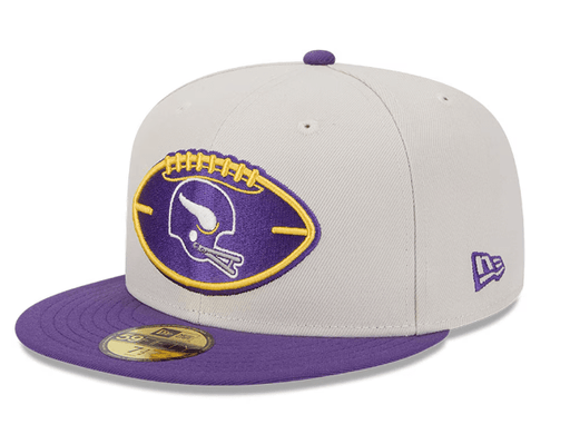 New Era Fitted Hat Minnesota Vikings New Era Stone/Purple 2024 Historic Sideline 59FIFTY Fitted Hat - Men's