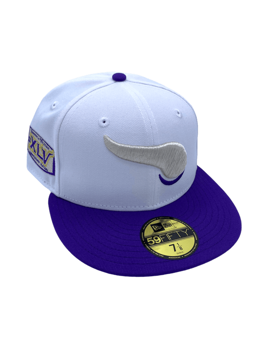 New Era Fitted Hat Minnesota Vikings New Era White/Purple Custom WW Side Patch 59FIFTY Fitted Hat - Men's