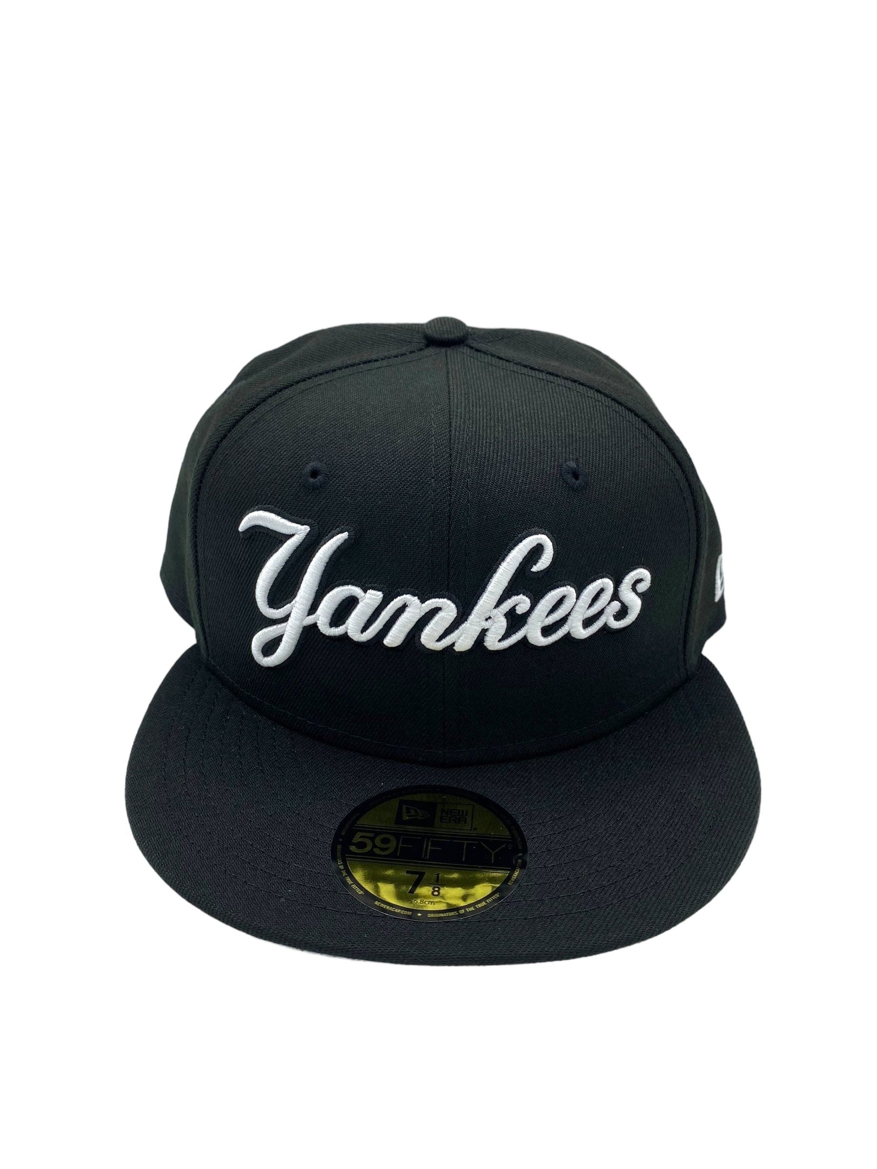 Adult New York Yankees New Era Black/White Scripts 59FIFTY Fitted Hat ...