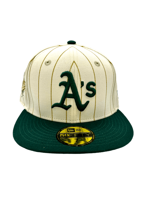 New Era Fitted Hat Oakland Athletics New Era Chrome Historic Pinstripe Side Patch 59FIFTY Fitted Hat - Men's