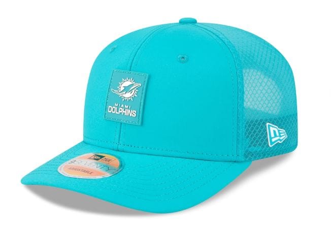 Adult Miami Dolphins New Era Aqua 2025 NFL Sideline 9SEVENTY Adjustable Trucker Hat - Men's