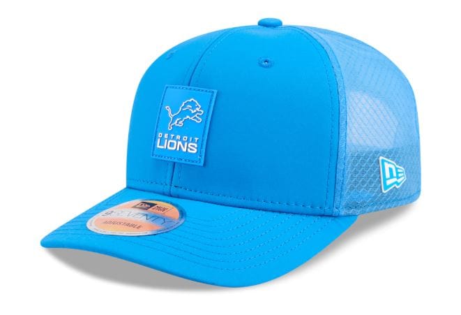 Adult Detroit Lions New Era Blue 2025 NFL Sideline 9SEVENTY Adjustable Trucker Hat - Men's