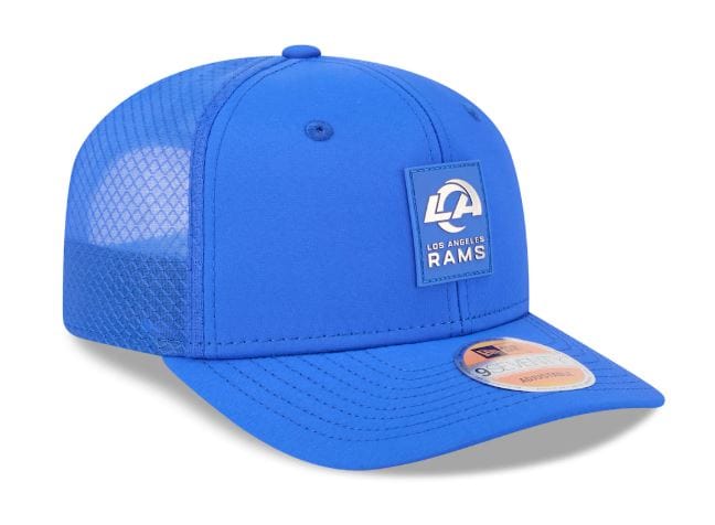 Adult Los Angeles Rams New Era Blue 2025 NFL Sideline 9SEVENTY Adjustable Trucker Hat - Men's