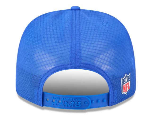 Adult Los Angeles Rams New Era Blue 2025 NFL Sideline 9SEVENTY Adjustable Trucker Hat - Men's