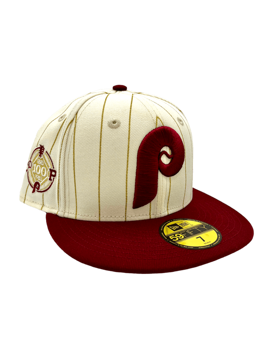 New Era Fitted Hat Philadelphia Phillies New Era Chrome Historic Pinstripe Side Patch 59FIFTY Fitted Hat - Men's