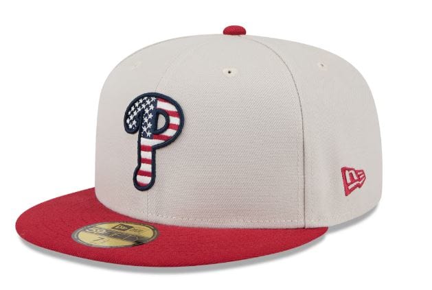 New Era Fitted Hat Philadelphia Phillies New Era Khaki/Red 2024 July 4th Official On Field Side Patch 59FIFTY Fitted Hat