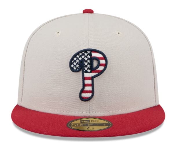 New Era Fitted Hat Philadelphia Phillies New Era Khaki/Red 2024 July 4th Official On Field Side Patch 59FIFTY Fitted Hat