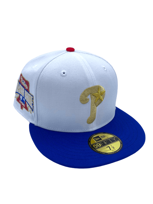 New Era Fitted Hat Philadelphia Phillies New Era White/Blue R4 Custom Side Patch 59FIFTY Fitted Hat - Men's