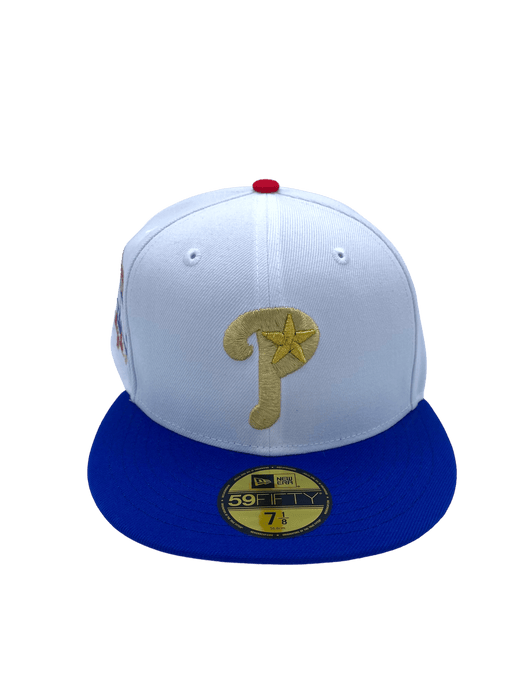 New Era Fitted Hat Philadelphia Phillies New Era White/Blue R4 Custom Side Patch 59FIFTY Fitted Hat - Men's