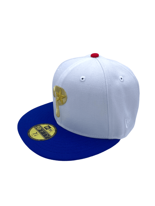 New Era Fitted Hat Philadelphia Phillies New Era White/Blue R4 Custom Side Patch 59FIFTY Fitted Hat - Men's