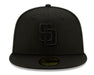 New Era Fitted Hat San Diego Padres New Era Black on Black Collection 59FIFTY Fitted Hat