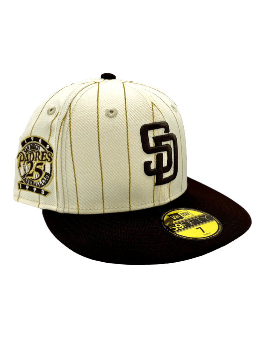 New Era Fitted Hat San Diego Padres New Era Chrome Historic Pinstripe Side Patch 59FIFTY Fitted Hat - Men's