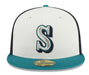 New Era Fitted Hat Seattle Mariners New Era Navy/White 2024 Batting Practice Custom 59FIFTY Fitted Hat - Men's