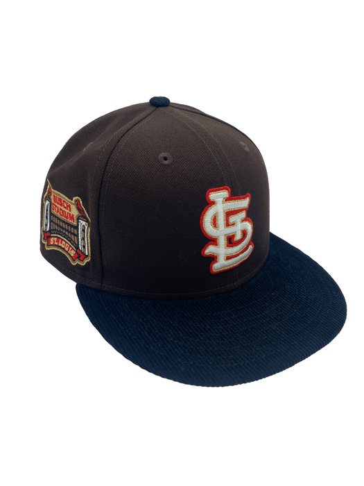 New Era Fitted Hat St. Louis Cardinals New Era Brown Custom Corduroy Brim Side Patch 59FIFTY Fitted Hat