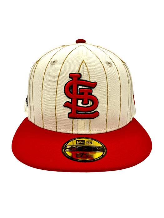 New Era Fitted Hat St. Louis Cardinals New Era Chrome Historic Pinstripe Side Patch 59FIFTY Fitted Hat - Men's