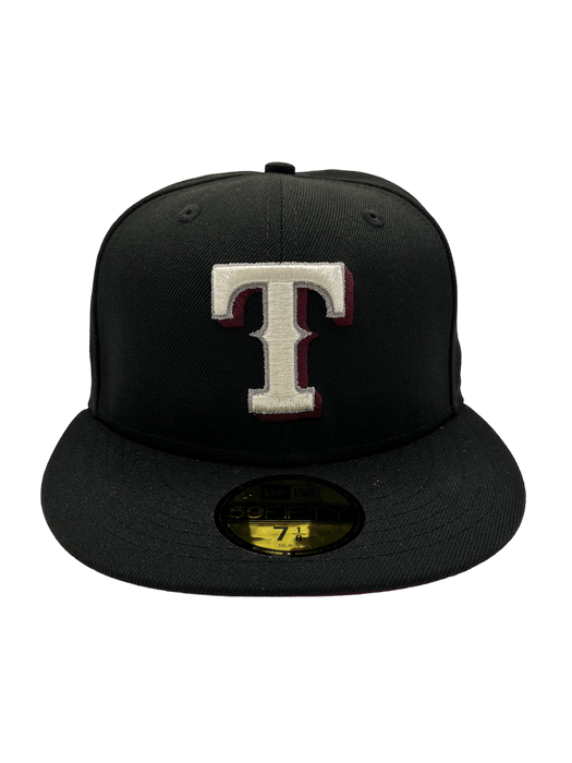 New Era Fitted Hat Texas Rangers New Era Black Custom Gamer Pack Side Patch 59FIFTY Fitted Hat