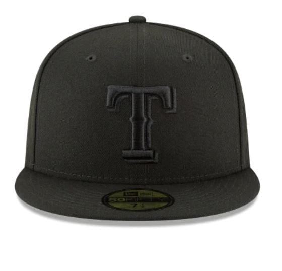 New Era Fitted Hat Texas Rangers New Era Black on Black Collection 59FIFTY Fitted Hat