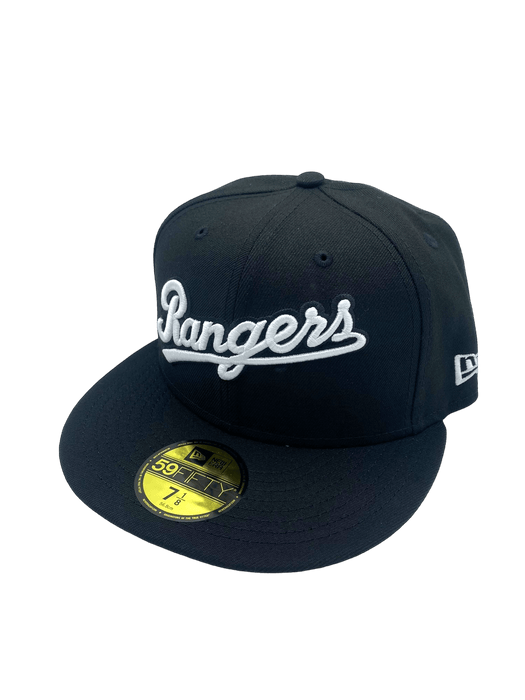 Texas Rangers New Era Black/White Scripts 59FIFTY Fitted Hat - Men's