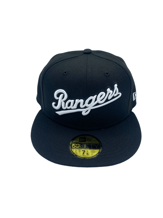 New Era Fitted Hat Texas Rangers New Era Black/White Scripts 59FIFTY Fitted Hat - Men's
