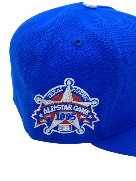 New Era Fitted Hat Texas Rangers New Era Blue Custom Combo Side Patch 59FIFTY Fitted Hat - Men's