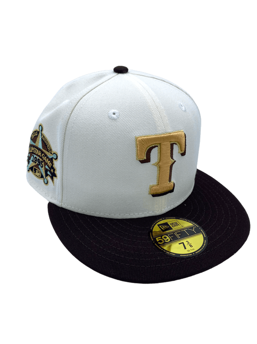 New Era Fitted Hat Texas Rangers New Era Chrome/Brown Custom Side Patch 59FIFTY Fitted Hat