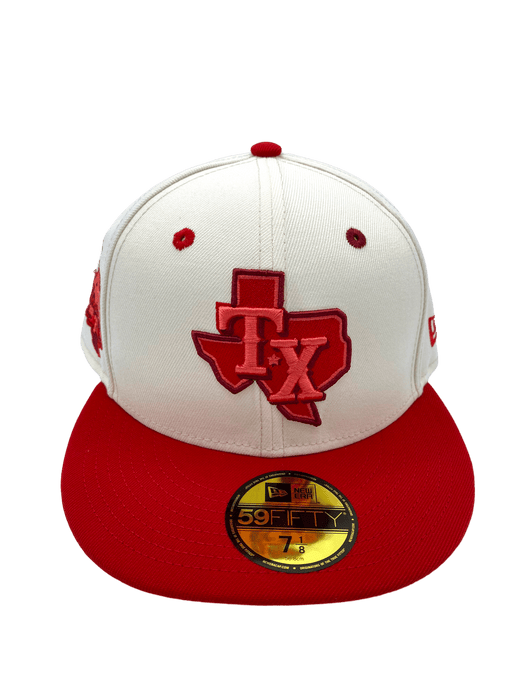 New Era Fitted Hat Texas Rangers New Era Chrome Color Family Side Patch 59FIFTY Fitted Hat - Men's