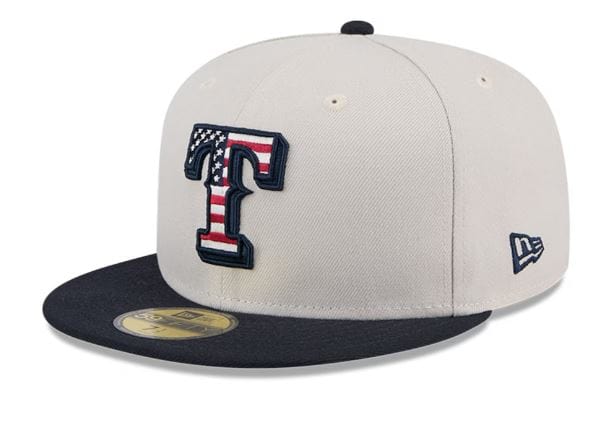 Texas Rangers New Era Khaki/Black 2024 July 4th Official On Field Side Patch 59FIFTY Fitted Hat