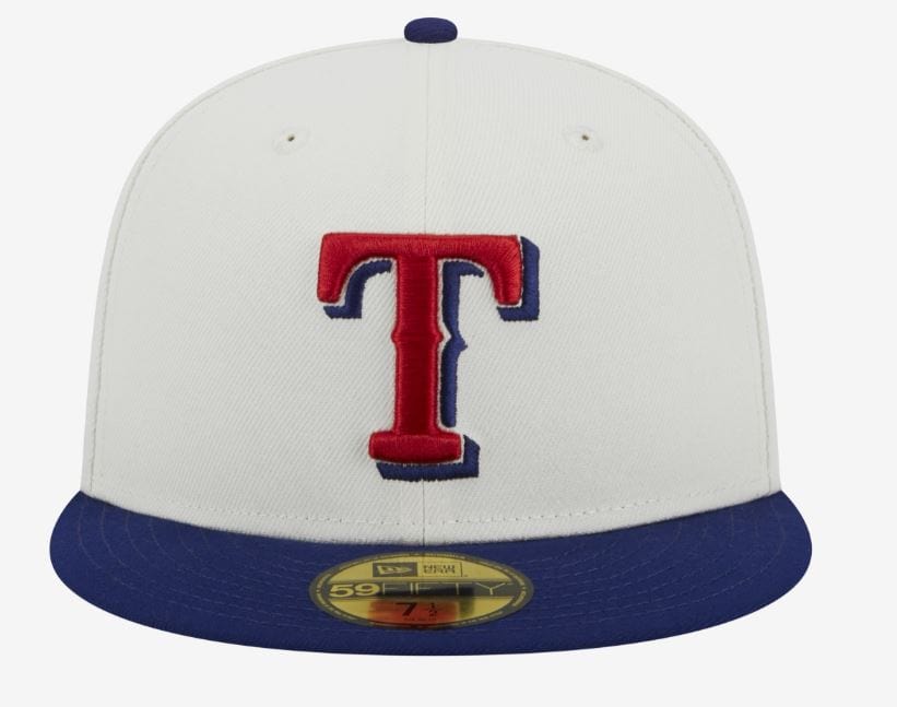 New Era Fitted Hat Texas Rangers New Era Off White Retro Side Patch 59FIFTY Fitted Hat
