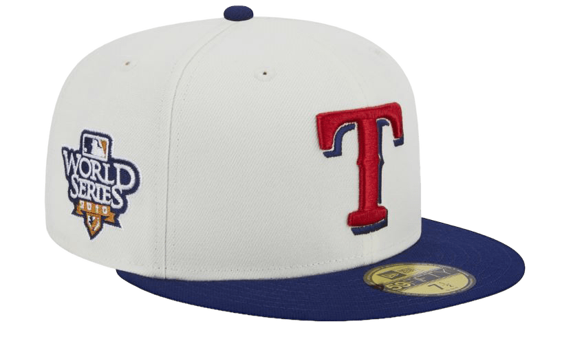 Texas Rangers New Era Off White Retro Side Patch 59FIFTY Fitted Hat