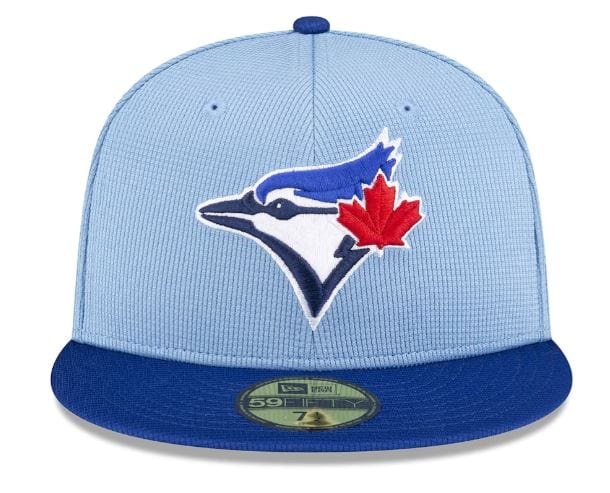 New Era Fitted Hat Toronto Blue Jays New Era Blue 2024 Batting Practice Custom 59FIFTY Fitted Hat - Men's